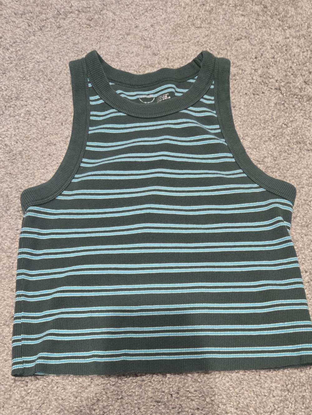 Aerie Striped Green & Light Blue Ribbed Tank Top - Women